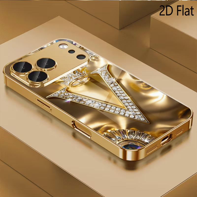 Phone Cases That Cover The Camera - letterV print Patterned tempered glass design