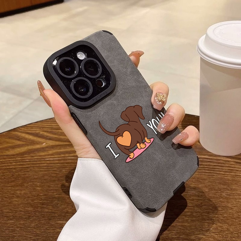 Phone Cases Leather - Cute Dachshund Heart Print Phone Case