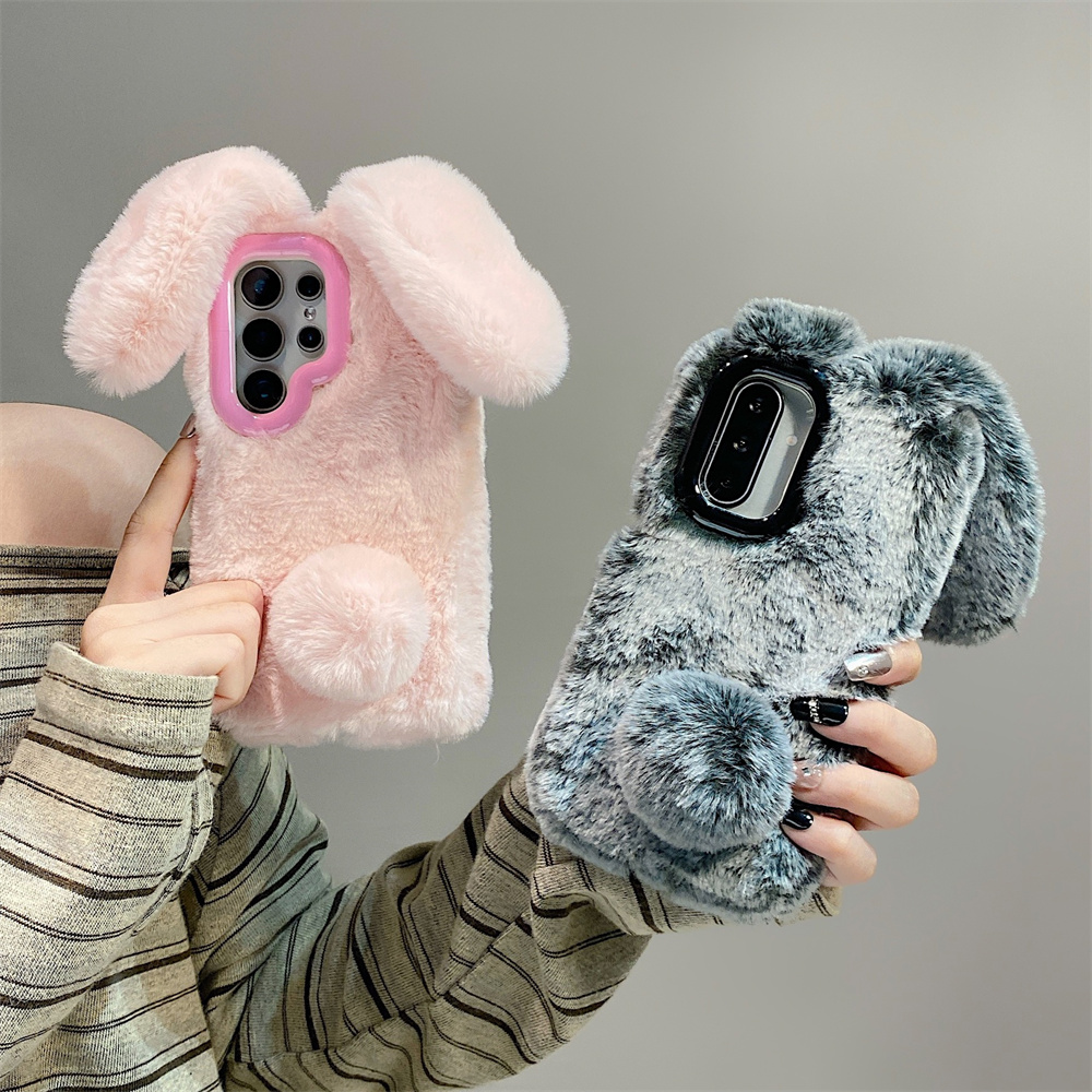 Cute Rabbit Ears Fluffy Stand  - Phone Cases That Cover The Camera ulasan dan harga