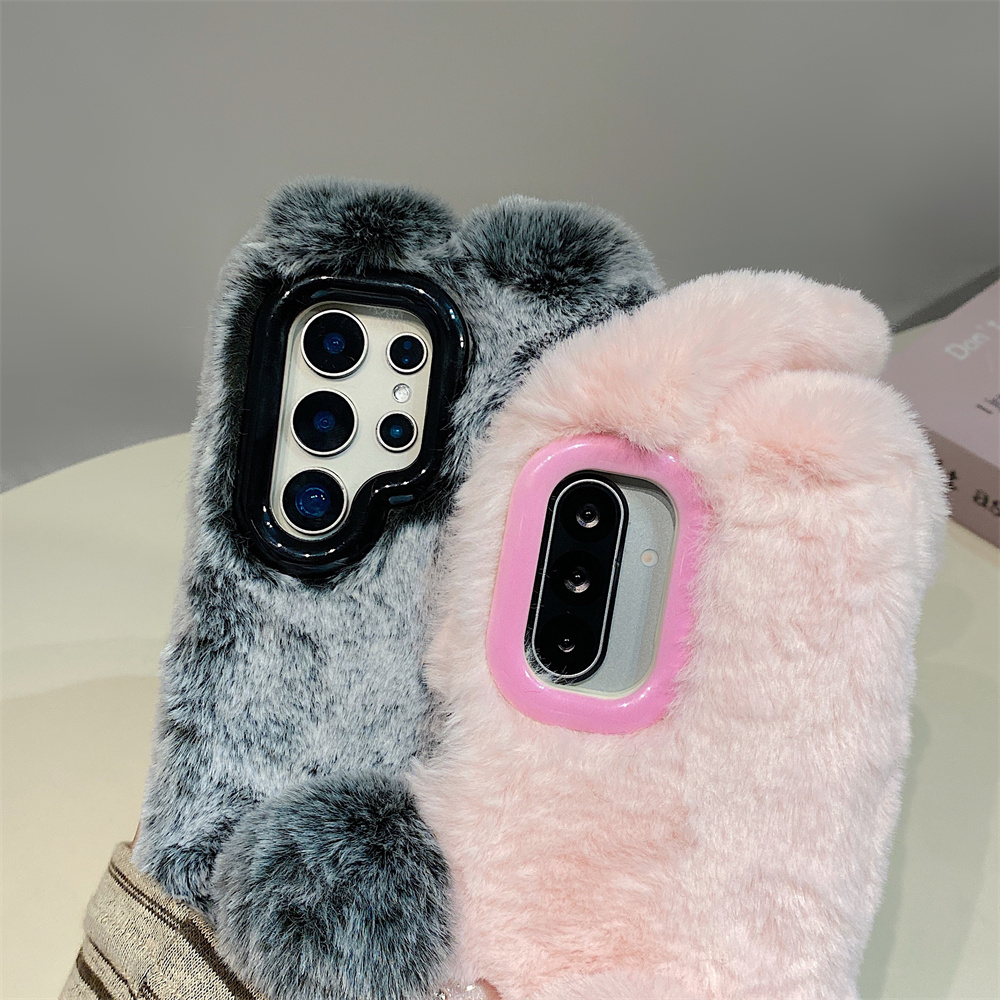 Cute Rabbit Ears Fluffy Stand  - Phone Cases That Cover The Camera ulasan dan harga